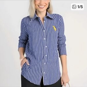 Ralph Lauren Blue and White Striped Button Down Shirt